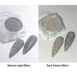 Flyshadow 1Box Silver Laser Semi-Solid Magic-Mirror Nail Powder Metallic Holographic Glitter Mirror Nails Dust Gel Polish Chrome Decoratio