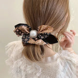 Flyshadow Diamond-Studded Pearl Floral Bow Bow Large Intestine Hair Ring  Super Fairy Headdress Girl Sweet Heart Hair Accessories