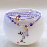 Flyshadow Gorgeous Natural Amethyst Bracelet for Women Exquisite Sweetness Purple Crystal Beads Jewelry High-end Fashion Hand Accessories