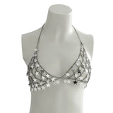 Flyshadow Silver Color Star Charm Bra Chest Chain Women Summer Bikini Halter Top Chain Sexy Body Jewelry Nightclub Party Gifts New