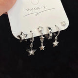 Flyshadow 6pcs Set Earring Silver Color Star Dangle Earrings Vintage Metal Geometric Drop Earring for Women Fashion Trendy Y2K Jewelry