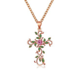 Flyshadow Retro Vine Entwined Cross Necklaces For Women Elegant Fashion Zircon Clavicle Necklace Religious Jewelry Gift