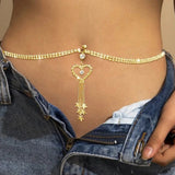 Flyshadow Boho Heart Dangle Rhinestone Piercing Navel Chain Belly Button Ring with Waist Chain Women Navel Piercing Body Jewelry