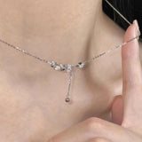 Flyshadow Simple Silver Color Alloy Leaf Clavicle Chain Necklace For Women Trendy Crystal Choker Fashion Jewelry Women's Accessories