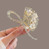 Flyshadow Fan-shaped Hair Clip Chinese Style Fashion Elegant Pearl Flower Retro Womens Personalized Decorative Styling Accessories Tools