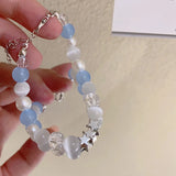 Flyshadow Harajuku Pentagram Pearl Beaded Bracelets for Women Korean Aesthetic Cute Star Blue Glass Ball Bracelets Y2k Jewelry Gifts