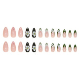 Flyshadow 24pcs 3D Green Gradient Flowers Decor Fake Nails Press On Acyrlic Nails Long Almond Tip False Nails French y2k Nails Wearable