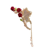 Flyshadow Elegant Roses Rhinestone Hair Clips Butterfly Pearls Gold Tassel Clip Fashion Women Hair Clip Ponytail Headwear Hair Accessories