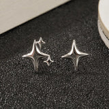 Flyshadow Silver Color Metal Star Earrings for Women Classic Trendy Jewelry Girls Sweet Cute Geometry Small Stud Earrings As Gift