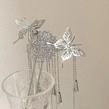 Flyshadow Women Fashion Creative Butterfly Flower Hairpins Exquisite Long Tassel Wedding Headwear Zinc Alloy Material Accessories Gifts