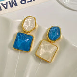 Flyshadow Vintage Blue Resin Square Drop Earrings for Women Fashion Design Irregular Geometric Pendant Charms Earrings Jewelry Party Gifts