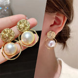 Flyshadow Irregular Round Large Pearl Hollowed Geometric Metal Earrings For Women Party Gift Fashion Jewelry Accessories