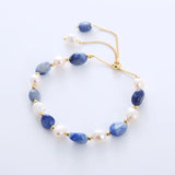 Flyshadow New Baroque Pearl Bracelet Ethnic Style with Natural Freshwater Irregular Shape Blue Beaded Fashion Jewelry for Women Free Ship