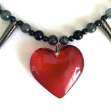 Flyshadow Punk Rivet Red Heart Pendant Necklace Goth Charms Necklace Women Grunge Jewelry Hip Hop Accessories Necklaces