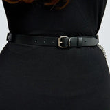 Flyshadow Women Trend Punk Belt With Chain Waist Belt Decoration Female Street Style Wide Waistband Leather Belt Goth Clothing Accessorie