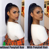 Flyshadow 30 Inch Drawstring Black Ponytail Long Straight Clip in Ponytail Hair Extension Synthetic Natural Hairpiece Pony Hair for Women