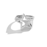 Flyshadow Punk Hollow Out Thick Geometric Star Open Ring for Women Men Minimalist Silver Color Ring Party Hip Hop Jewelry