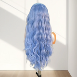 Flyshadow Sky Blue Wig Synthetic Lace Front Wigs for Women Lace wigs Reday to Wear Deep Wave Wigs Long Blue Wig Synthetic Hair Cosplay Wig