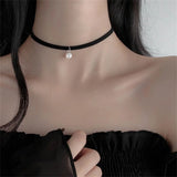 Flyshadow Kpop Cortical Thin Clavicle Chain Collar Simple INS imitation Pearl Pendant Choker Necklace For Women Neck Strap Jewelry