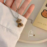 Flyshadow Cute Plush Bear Pendant Necklace for Girls Women Korean Fashion Bear Long Sweater Neck Chain Necklaces Collar Jewelry