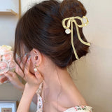 Flyshadow Liquid Bow Hair Claw Golden Fashion Hairpin Hair Crabs For Women Ponytail Hair Clip Temperament Hair Accessories