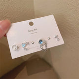 Flyshadow Y2K 6Pcs/set Silver Color Rhinestone Butterfly Stud Earrings for Women Fashion Punk Heart Earring Sets Trendy Jewelry Gifts