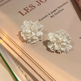 Flyshadow New Sweet Unique Design Elegant Delicate Ice Crack White Camellia Earrings Women Jewelry Wedding Party Premium Gift