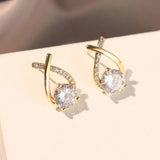 Flyshadow Fashion Shiny Zircon Cross Stud Earrings For Women Girls Korean Elegant Crystal Temperament Earrings Jewelry Wedding Gift