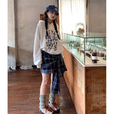 Flyshadow Plaid Mini Skirt Vintage Women Preppy Style Kawaii Short Skirts Casual Streetwear Irregular A-line Korean Fashion Skirt