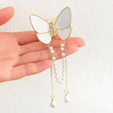 Flyshadow Fashionable Butterfly Long pearl Fringe Hair Clip Crab Claw Headdress mini Ponytail Barrette Hair Accessories For Women Ornament