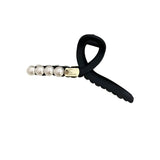 Flyshadow Stylish Female Large Grip Hair Clips for Girls with Pearl Barrettes, Black Frosted Hair Accessories