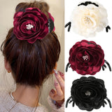 Flyshadow 11cm Multi-petal Flower Bead Hair Crab Claws For Women Wine Red Black Hairpin Hair Clips Girls Fashion Ponytail Accessories