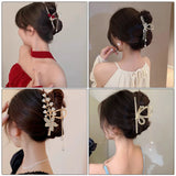 Flyshadow 11.5cm Lily Of The Valley Bouquet Tassel Clip Golden Hair Claw Hair Clips Red Festival Ponytail Hair Crabs Fashion Accessories