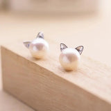 Flyshadow Fashion Earings Jewelry Silver Color Small Pearl Cat Stud Earrings for Women Girls Summer Daisy Flower Earring Pendientes