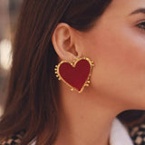 Flyshadow New Design Red Heart Stud Earring Women Metal Gold Color Eye Heart Lips Wedding Statement Earrings Fashion Party Jewelry