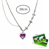 Flyshadow Y2K Purple Crystal Heart Pendant Necklace Women Sweet Cool Girl Punk Clavicle Chain Fashion Aesthetic Necklace Jewelry Gift 2024