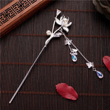 Flyshadow Vintage Chinese Lotus Tassel Hairpin Plate Hair Ornament Hanfu Headwear Palace Style Hairpin Ancient Style Flower Pearl Hairpin