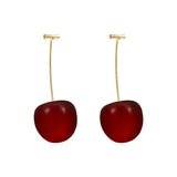 Flyshadow Cute Red Cherry Drop Earrings for Women Party Temperament Jewelry Delicate Golden Color Metal Acrylic Fruit Dangle Earrings