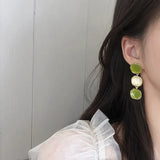 Flyshadow Fashionable Matcha Green Earrings Irregular Geometric Earrings Internet Celebrity Temperament Small and Fresh Long Earrings