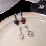 Flyshadow Y2K Goth Liquid Heart Cross Star Pendant Earrings Women Red Zircon Love Dangle Earring Gothic Irregular Tassel Earrings Xmas