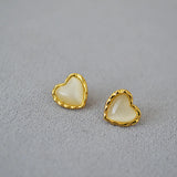 Flyshadow Heart Opal Stud Earrings for Women Party Cute Sweet Jewelry Trendy Golden Color Geometry Small Love Earrings Accessories Gift