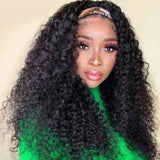 Flyshadow  Curly Human Hair Headband Wig For Black Women 180% Density Glueless Brazilian Remy Jerry Curl Full Machine Made Hair