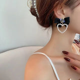 Flyshadow French Style Haute Couture Original Design Bow Pearl Heart Earrings Exaggerated Temperament Fashion Jewelry