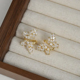 Flyshadow Sweet and Luxurious Zircon Butterfly Earrings Korean Fashion Exquisite Temperament Small Earrings for Women