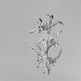 Flyshadow Fashion Silver Color Liquid Metal Butterfly Ring For Women Retro Purple Crystal Red Gemstone Open Adjustable Ring Party Jewelry