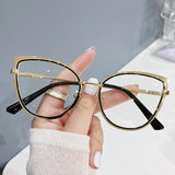 Flyshadow Trendy Office Cat Eye Anti Blue Light Oversized Glasses Computer Women Blue Blocking Gaming Big Size Eyeglasses Alloy Frame