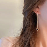 Flyshadow Black Heart Ear Line Long Hanging Earrings for Women Gold Color Ear Wire Piercing Earring Accessories Jewelry Wholesale