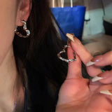 Flyshadow Y2K Korean Fashion Vintage Silver Color Heart Hoop Earrings For Women Egirl Trendy Grunge Aesthetic Jewelry Accessories