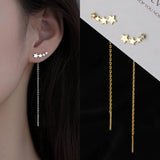 Flyshadow Trend Long Wire Tassel Thread Chain Climb Star Heart Beads Pendants Drop Earrings women's Straight Hanging Earings Jewelry