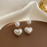 Flyshadow Elegant Imitation Pearl Heart Drop Earrings for Women Wedding Party Sweet Jewelry 2 in 1 Round Charms Temperament Dangle Earring